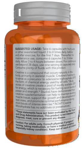 NOW Foods Sports Nutrition, Creatine Monohydrate 750 mg, Mass Building*/Energy Production*, 120 Veg Capsules