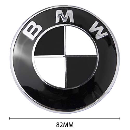 BMW Logo, BMW Emblem Replacement for BMW Hood or Trunk E30 E36 E34 E60 E65 E38 X3 X5 X6, 3-Series, 5-Series, 6-Series, 7-Series etc (Black(82mm))