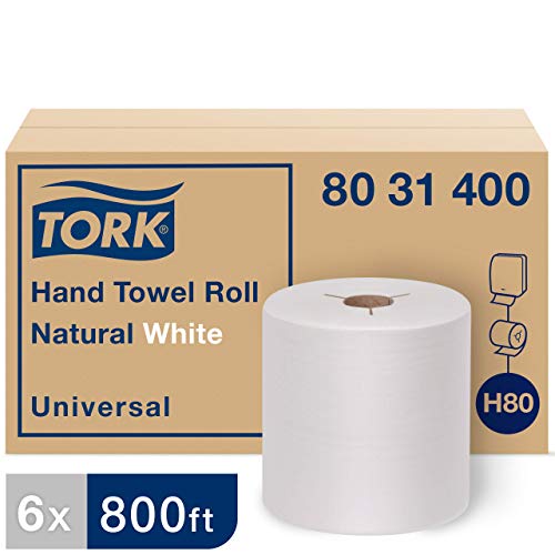 Tork Universal Hand Towel Roll H80, Large Hard Roll Paper Towel 8031400, 100% Recycled, Basic Quality, 1-Ply, Natural/White - 6 Rolls x 800 ft