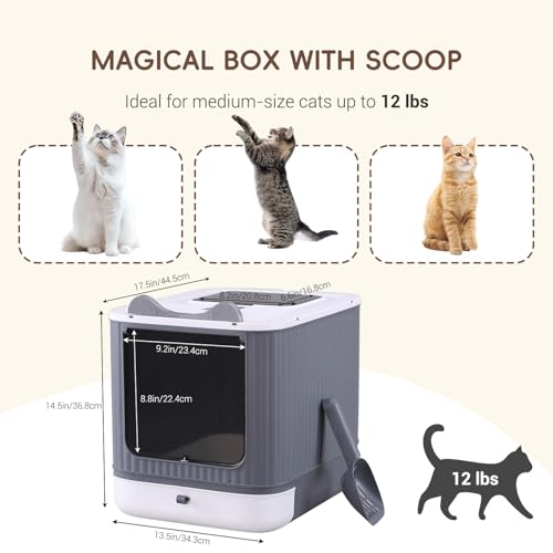 Upgraded Fully Enclosed Cat Litter Box with Lid, Covered Cat Box Enclosure, Anti-Splashing Easy to Clean Kitty Litter Boxes with Drawer, 3 Modes can Use from Kitten to Adult