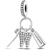 Feitery Toothbrush Charms compatible with Bracelets and Necklaces Clips Women's Bead Charms with Cubic Zirconia Dangle Spacer Birthday Gifts for Women's