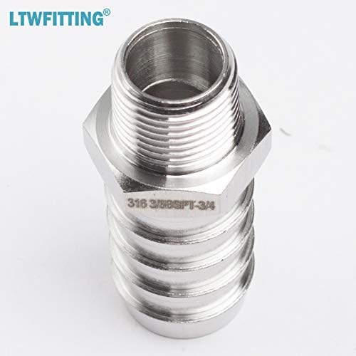 LTWFITTING Stainless Steel 316 Barbed Fitting Connector 3/8-Inch Male BSPT x 3/4-Inch(19mm) Hose Barb Fuel Gas (Pack of 5) - Image 4