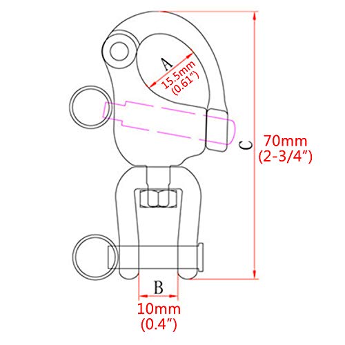 NRC&XRC Pair 2-3/4in(70mm) Jaw Swivel Snap Shackle 316 Stainless Steel for Sailboat Spinnaker Halyard &Diving - Thumbnail 2