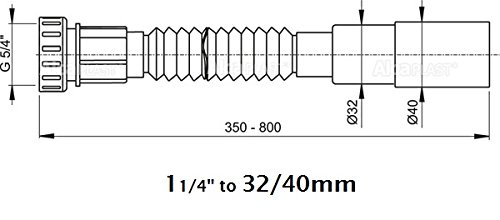Siphon, 1 1/4" bis 32 / 40 mm, Universal-Flexi-Siphon, Waschtisch, flexibler Rohr-Anschluss – Bild 3