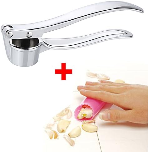 Stainless Steel Garlic Press Hand Crusher Ginger Squeezer Slicer Masher Home Kitchen Mincer Tool +5PCS Garlic Peeler