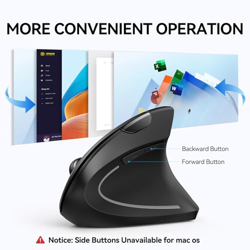 TECKNET Ergonomic Mouse, Wireless Bluetooth Vertical Mouse, 4800 DPI Optical Tracking, 6 Adjustable DPI, Quiet Clicks, 2.4GHz with USB A Receiver, 12 Months Battery, 6 Buttons, Wide Compatibility