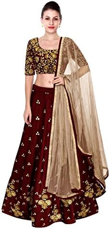 Shree Impex Women's Embroidered Taffeta Silk Semi stitched Lehenga choli with dupatta (Freesize)