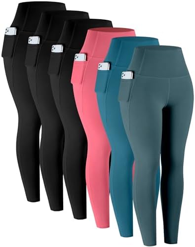 LZYVOO Leggings with Pockets for Women, 6 Packs Soft High Waisted