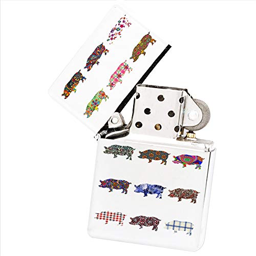 Piggy Pig Pattern White Flip-Top Refillable Lighter