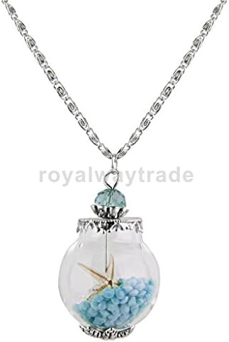Handmade Conch Starfish Sand Glass Mini Wish Bottle Pendant Vial -Necklace