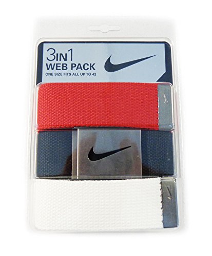 Nike golf mens web belt 3-pack,fits up to 42, red,black…