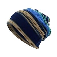 Chainsee Unisex Stripe Printed Slouchy Beanie Cap Hat Infinity Scarf Soft Chemo Hat Cancer (Blue)