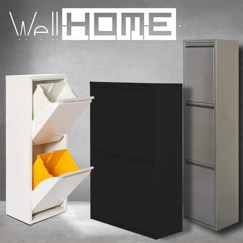 Cubo de basura y reciclaje Metálico de 3 compartimentos + 4 etiquetas magnéticas, 3x17L (51L) Gris brillo