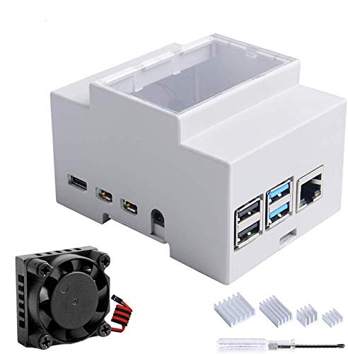 GeeekPi Case for Raspberry Pi 4 on DIN Rail - Modular Box for Electrical Panels, Raspberry Pi 4 Case with Fan, Raspberry Pi Heatsink for Raspberry Pi 4 Model B 2GB 4GB 8GB