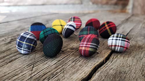 set of 10 Tartan Plaid push pins | decorative push pins, push pins for maps, world map push pins, decorative thumbtacks, fabric push pins, button push pins