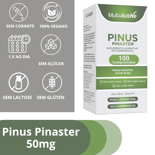 Pinus Pinaster Aiton 50mg 100 Comprimidos Multiactive Extrato Seco Casca Pinheiro Marítimo OPC Antioxidante Circulação Sanguínea Melasma Saúde Vascular Anti-Aging Natural Procianidinas