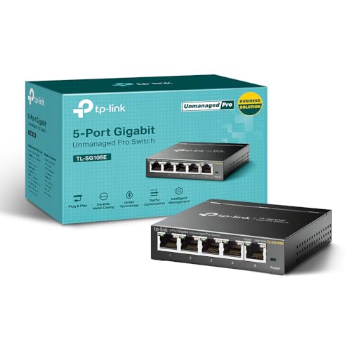 Photo 1 of TP-Link TL-SG105E | 5 Port Gigabit Switch | Easy Smart Managed | Plug & Play | Desktop/Wall-Mount | Shielded Ports | QoS, Vlan, IGMP and Link Aggregation | Ethernet Splitter | Network Hub | Black