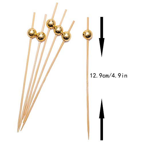 Cocktail Picks Handmade Bamboo Toothpicks 4.7" Multicolor Party Supplies 100 Counts in Gold Pearl