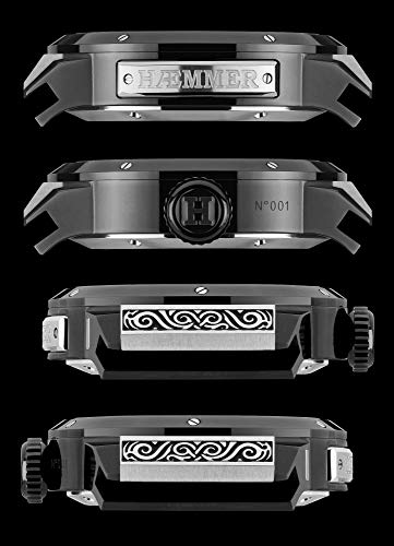 HMMER-Teriffic-Herrenuhr-aus-Edelstahl-Automatikuhr-mit-schwarzem-Armband-aus-Kalb-Nubukleder-Gebrstetes-Bicolour-Edelstahlgehuse-Kratzfestes-Saphirglas