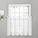 PONY DANCE Kitchen Sheer Curtains - 55 W x 36 L inches, White Linen Look Sheers Panels Cafe Tiers Small Window Valances Pocket Top Voile for Bathroom, 2 Pieces