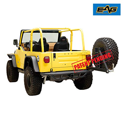 EAG Tubular Rear Bumper with Tire Carrier Black Fit for 8706 Wrangler