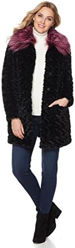 Adrienne Landau A Faux Fur Coat Removable Collar Black Fuschia XS New 503-920