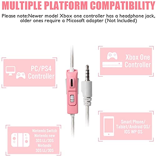 Pink Xbox One, PS4 PS5 Gaming Headset, 3.5mm Wired Over Ear Noise
