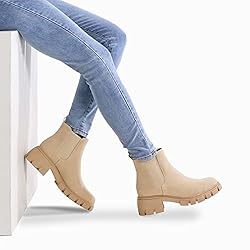 mysoft Women's Platform Chelsea Boots Lug Sole Slip