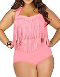 Papaya Wear Women's Retro High Waist Braided Fringe Top Bikini Swimwear Plus Size