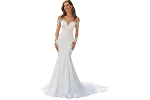 HANSHI E-COMMERCE Mermaid Wedding Dresses for Bride Lace Beach Tulle Applique V-Neck Spaghetti Straps Boho Bridal Dress for Bride with Train