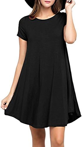 INSPOP Women's Casual Short Sleeve Plain Loose Simple Tunic T-shirt Dress(Large,Black)