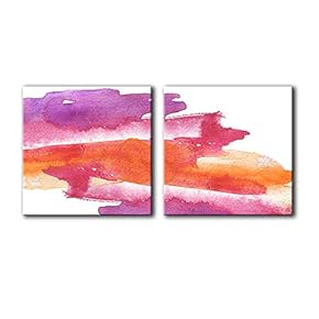 2 Panel Square Canvas Wall Art - Abstract Pink Color Splash - Giclee Print Gallery Wrap Modern Home Art Ready to Hang - 12"x12" x 2 Panels