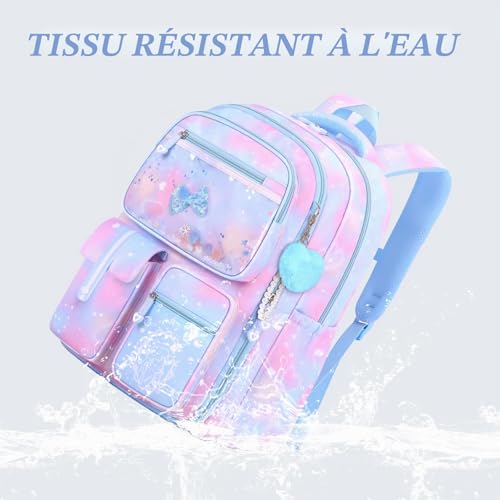 Amythe Kawaii 3-Piece Primary Girl's Backpack Set, School Bag, School Bag for Girls, College Lightweight for CP CE CM 6-12 Years L-Blue