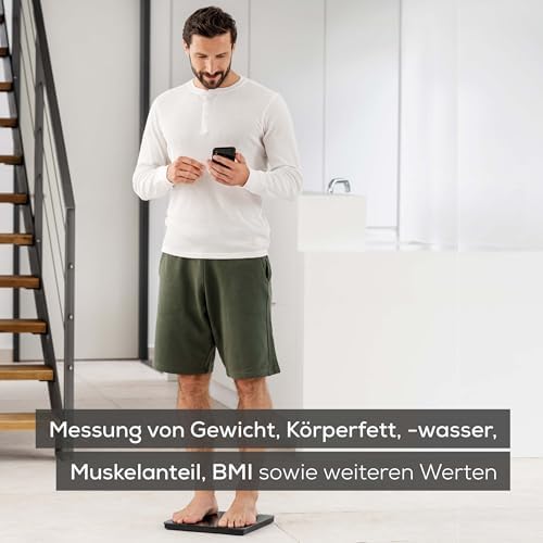 BF 500 Personenwaage mit Bluetooth & App, digitale Körperfettwaage mit Messung von Körperfett, Muskelanteil, Kalorienbedarf etc., XL-Display, Datenübertragung zu Apple Health & co., bis 180 kg