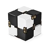 Metal Aluminum Alloy Infinity Cube Fidget Finger Toy - Pocket Size - Infinite Cube Relaxation Stress Reducer for ADD, ADHD, Anxiety, Autism Adult & Kids, Ultra Durable (Silver-Black)