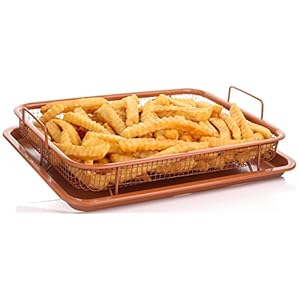 Copper-Crisper-Tray-Non-Stick-Oven-Baking-Tray-with-Elevated-Mesh-Crisping-Grill-Basket-2-Piece-Set--by-Nuovva Copper Crisper Tray Non-Stick Oven Baking Tray with Elevated Mesh Crisping Grill Basket 2 Piece Set – by Nuovva