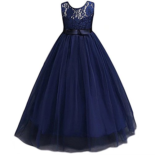 ZAH Girl Dress Kids Ruffles Lace Party Wedding Dresses(Navy Blue,9-10Y)
