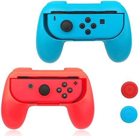 Nintendo Switch Joy Con Grip Controller Kit with Thumbstick Caps 2-Pack, Wear resistant Joy Con Handle Grips Accessory Kit for Nintendo Switch (Red and Blue)