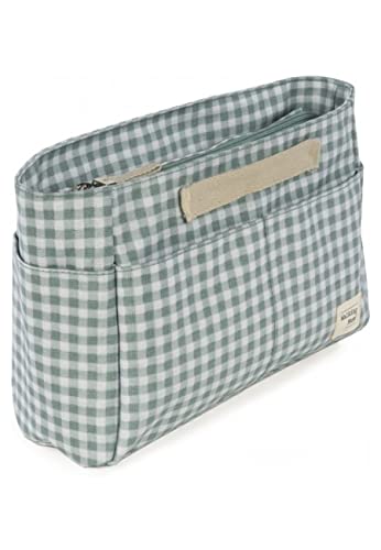 . Neceser de Bebé I Love Vichy. Bolso Organizador pequeño para accesorios de aseo e higiene del bebé. Práctico y cómodo de llevar. Color Verde. Medidas 26X16X12 cm.