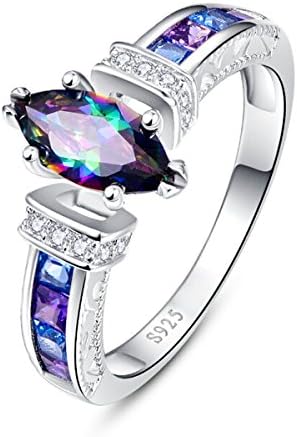 Jrose Unisex Created Mystic Topaz 925 Sterling Silver Anniversary Bridal Wedding Band Engagement Ring