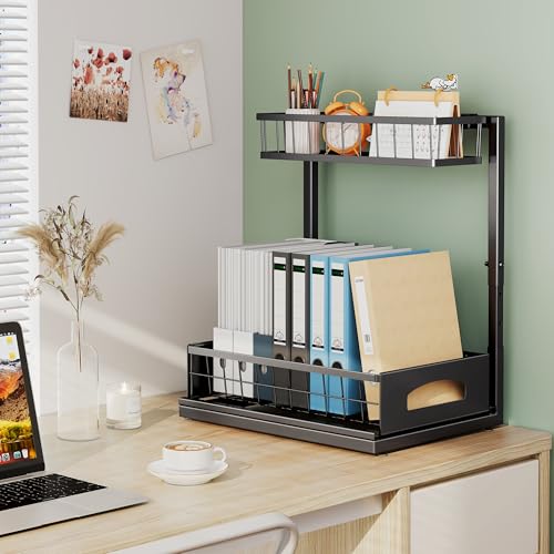 Fabutier Under Sink Organizer, 2 Pack Cabinet Organizer for Kitchen, Height Adjustable Pull Out Heavy Duty 2 Tier Metal Under Sink Storage for Bathroom Pantry (Black, 2 Pack)