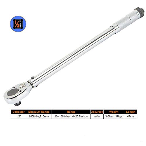 VICCKI 1/2 Inch Preset Adjustable Type Ratcheting Torque Wrench Tool