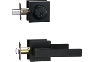NCSEN Matt Black Front Door Lockset, Exterior Door Lock with Deadbolt, Black Door Handles with Lock