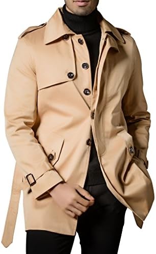 Khaki Mens Trench Coat Belt Spring Thin Single Breasted Jacket Overcoat Outwear