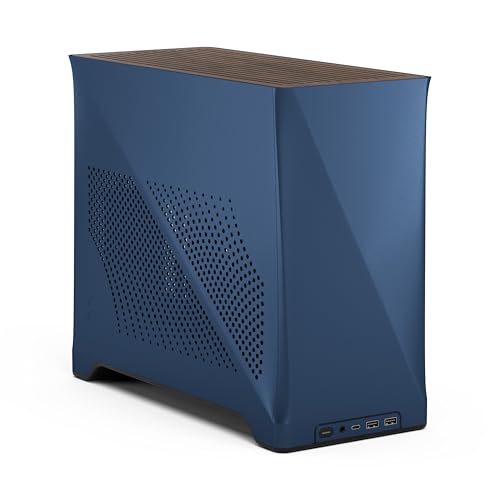 Fractal Design Era 2 Midnight Blue ITX PC-Gehaeuse - Aluminium, Walnussholz, Bis 240mm Radiatoren, Zwei Aspect 12 PWM Luefter fuer Hervorragenden Airflow