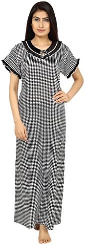 Saashiwear Women's Nightgown Cotton Printed Embroidered Ethnic Indian Maxi Kaftan