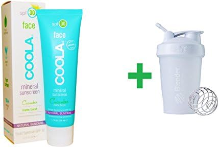 COOLA Organic Suncare Collection, Face, Mineral Sunscreen, Matte Finish, SPF 30, Cucumber, 1.7 fl oz (50 ml) + Sundesa, BlenderBottle, Classic With Loop, White, 20 oz