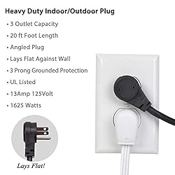 Flat Multiple Outlet Extension Cord 20 Ft for