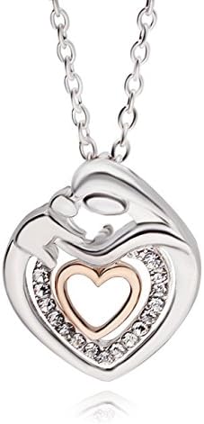 Mom Gift Double Heart Crystal Alloy Necklace Mother Hold Child Pendant &amp; 18" Chain