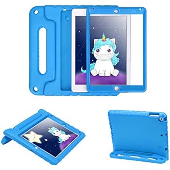 HDE Case for iPad 9.7-inch 2018 / 2017 Kids Shockproof Bumper Hard Cover Handle Stand with Built in Screen Protector for New Apple Education iPad 9.7 Inch (6th Gen) / 5th Generation iPad 9.7 - Blue